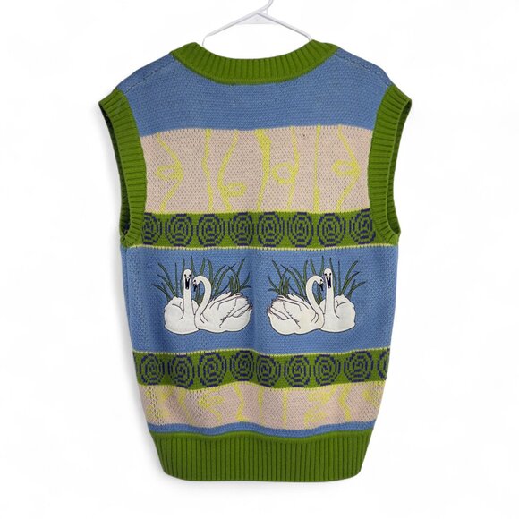 HOUSE OF SUNNY Swan Lake Green/Blue V-Neck Sleeveless Knit Vest US 6 - Picture 5 of 10